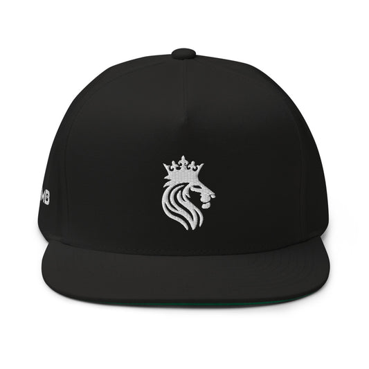 THE CROWDED LION Flat Bill Cap White on Black